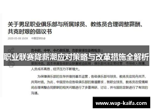 职业联赛降薪潮应对策略与改革措施全解析